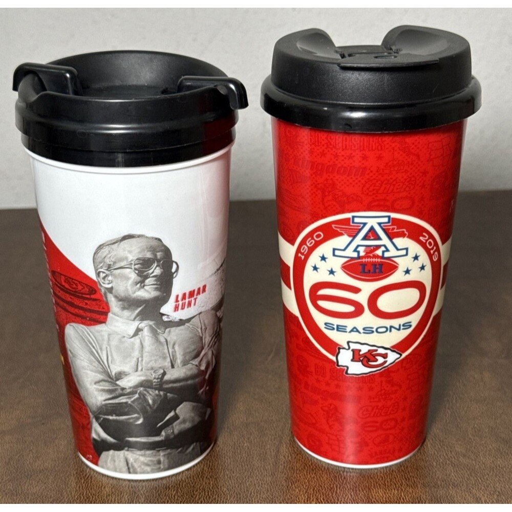 2 Kansas City Chiefs Whirley USA Insulated Coffee Travel Cup Lamar Hunt & 60 Yrs